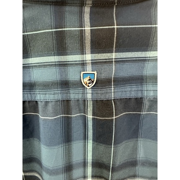 Kuhl Mens XL Blue Plaid Short Sleeve Button Down Shirt Tapered Fit 7383 Hiking - Picture 5 of 9